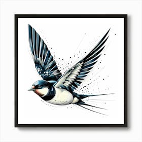 Flying Swallow Color Drawing - Wild Bird Artwork 158 Art Print