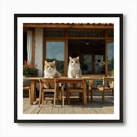 Two Cats At A Table 1 Art Print