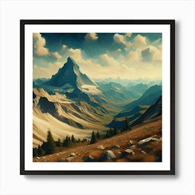 An Illustration Of A Mountain In The Style Of Impressionism With A Wide Aspect Ratio 6 Art Print