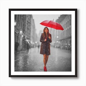 Woman In The Rain Art Print