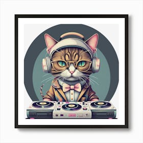 Fashionable Portrait Of Anthropomorphic Cute Cat Dj Generated By Ai 1 Art Print