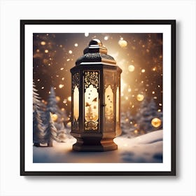 Christmas Lantern In The Snow Art Print