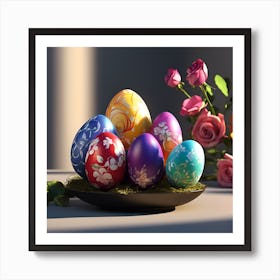 Nest of Easter Eggs with Pink Roses Art Print