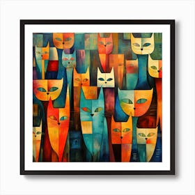 Maraclemente Cats Painting Style Of Paul Klee Seamless 1 Art Print