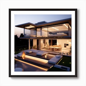 Modern House At Dusk 1 Art Print