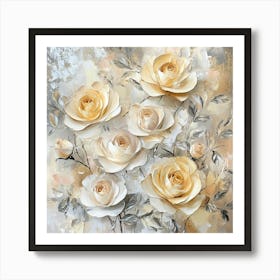 3D Yellow Roses Art Print