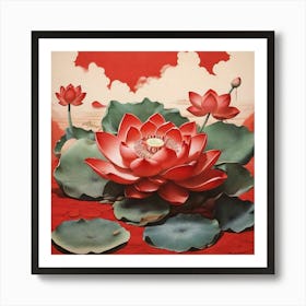 Aesthetic style, Large red lotus flower Art Print