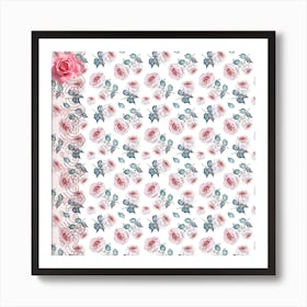 Watercolor Roses Lace Background Art Print