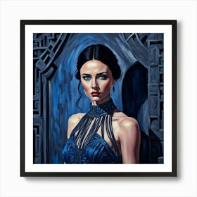 Woman In A Blue Dress Art Print