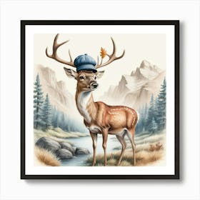 Deer With Hat Art Print