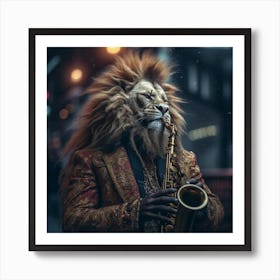 Lion Playing Saxophone Art Print