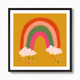 Rainbow And Raindrops Square Art Print