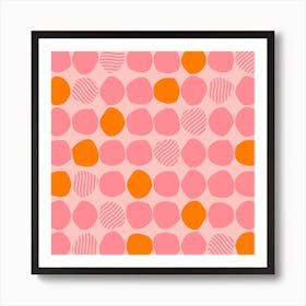 Light Pink And Orange Polka Dot Pattern Square Art Print