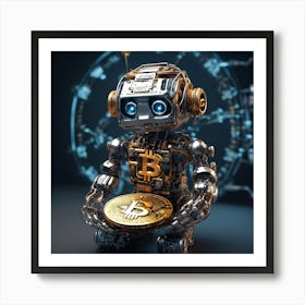 Bitcoin Robot Holding A Bitcoin Poster