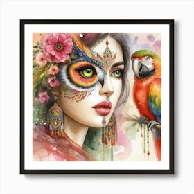 Woman With Parrot Art Print