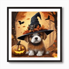 Cute Puppy In A Witch Hat Art Print
