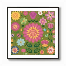 Flowers On A Green Background 2 Art Print