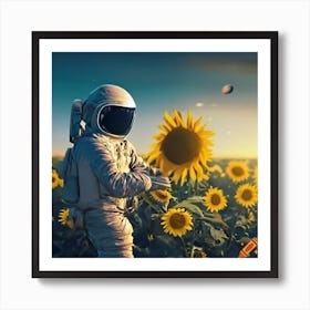 Craiyon 131856 Astronaut Exploring A Field Of Sunflowers On An Alien Planet Art Print