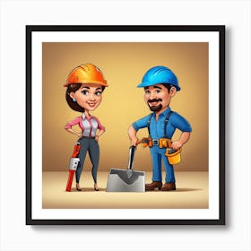Cartoon Construction Workers Art Print