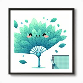 Fan of green-blue transparent leaves, Vector art Art Print