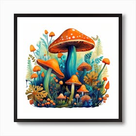 Mushrooms In The Forest 64 Art Print