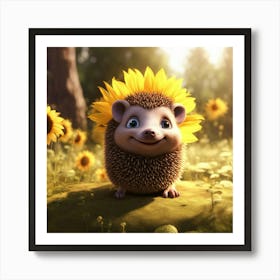 Hedgehog With Sunflowers Art Print