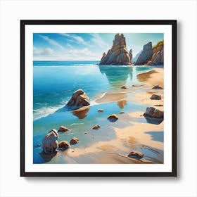 Rock Formations in a Placid Blue Ocean Art Print