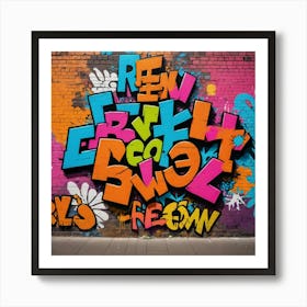 Street Vibes: Words and Colors on Bricks Art Print