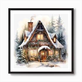 Christmas House In The Woods Art Print