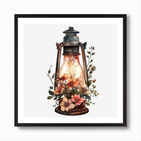 Lantern With Flowers 1 Art Print