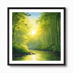 A Stream In A Bamboo Forest At Sun Rise Square Composition 34 Art Print