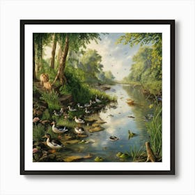 Ducks By The River Art Print