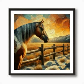 Abstract Horse In Pasture At Sunset 1 Art Print