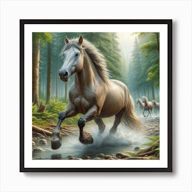 Horses In The Forest Art Print