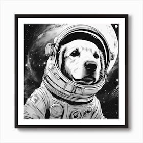 A Golden Retriever Puppy In Cosmonaut Suit Wandering In Space 1 Art Print