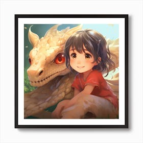 Girl And A Dragon Anime 2 Art Print