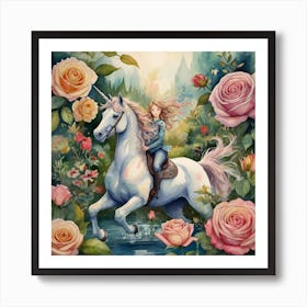 Unicorn And Roses 1 Art Print