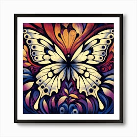 Block Print Art Deco Butterfly I Art Print