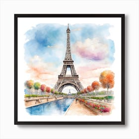 Watercolor Eiffel Tower Paris 1 Art Print