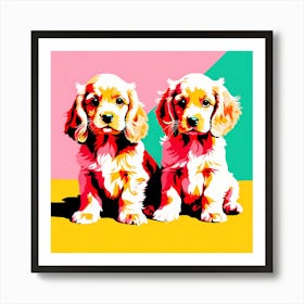 'Cocker Spaniel Pups', This Contemporary art brings POP Art and Flat Vector Art Together, Colorful Art, Animal Art, Home Decor, Kids Room Decor, Puppy Bank - 67th Art Print