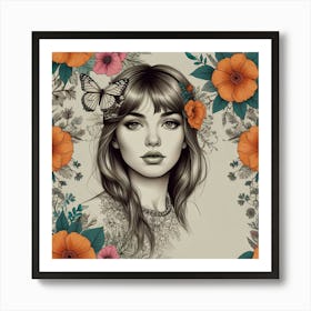 Girl With Flowers Art Print