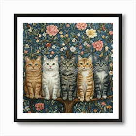 Four Cats In A Tree Art Art Print