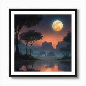 Full Moon In The Forest Art Print