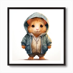 Watercolour Cartoon Hamster In A Hoodie 3 Art Print