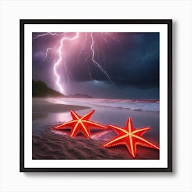 Lightning On The Beach Art Print