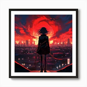 Anime Figure Clad In Black Attire Art Print