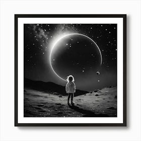 Little Girl Looking At The Moon Art Print