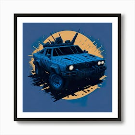 Car Blue Artwork Of Graphic Design Flat (124) Art Print