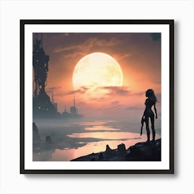 Woman Looking At The Moon 2 Art Print