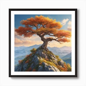 Lone Tree On Top Of Mountain 61 Art Print